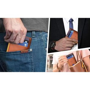 Genuine leather texture close-up on Geo Trends card holder surface