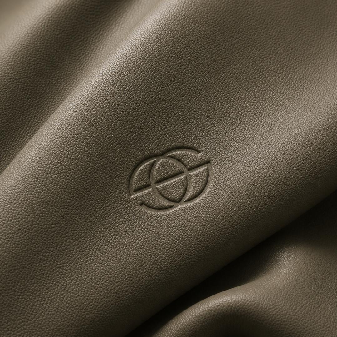Geo Trends embossed logo on genuine leather texture - premium leather craftsmanship India